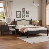 3 Pieces Bedroom Set with Queen Size Wooden Bed Frame, 1 Vintage Nightstand and 1 Makeup Vanity Set with Stool,Black