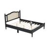 3 Pieces Bedroom Set with Queen Size Wooden Bed Frame, 1 Vintage Nightstand and 1 Makeup Vanity Set with Stool,Black