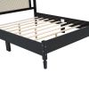 3 Pieces Bedroom Set with Queen Size Wooden Bed Frame, 1 Vintage Nightstand and 1 Makeup Vanity Set with Stool,Black