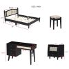 3 Pieces Bedroom Set with Queen Size Wooden Bed Frame, 1 Vintage Nightstand and 1 Makeup Vanity Set with Stool,Black