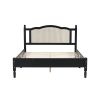 3 Pieces Bedroom Set with Queen Size Wooden Bed Frame, 1 Vintage Nightstand and 1 Makeup Vanity Set with Stool,Black