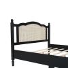 3 Pieces Bedroom Set with Queen Size Wooden Bed Frame, 1 Vintage Nightstand and 1 Makeup Vanity Set with Stool,Black