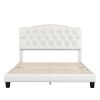 Upholstered Platform Bed with Saddle Curved Headboard and Diamond Tufted Details, Queen, Beige