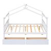 Full Size Wooden House Bed with Drawers, White