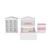 3-Pieces Bedroom Sets, Twin Size House-Shaped Wooden Bed with Storage Drawers, Nightstand with Colorblock Design and House-shaped Stroage Rack