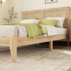 Queen Size Rubber Wooden, Solid Wooden Bed with Rattan Headboard, Enhanced by Support Feet