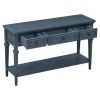 Classic Retro Style Console Table with Three Top Drawers and Open Style Bottom Shelf, Easy Assembly (Navy)