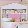 3-Pieces Bedroom Sets, Twin Size House-Shaped Wooden Bed with Storage Drawers, Nightstand with Colorblock Design and House-shaped Stroage Rack