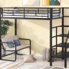 Twin Size Metal Loft Bed with Bench and Storage Staircase, Black