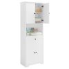 Tall Bathroom Cabinet with Four Doors, Large Storage Space Open Shelve, Upper Storage Cabinet, White