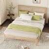 Queen Size Rubber Wooden, Solid Wooden Bed with Rattan Headboard, Enhanced by Support Feet