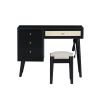 3 Pieces Bedroom Set with Queen Size Wooden Bed Frame, 1 Vintage Nightstand and 1 Makeup Vanity Set with Stool,Black