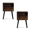 Set of 2 Mid Century Nightstand, Side Table with Drawer and Shelf, End Table for Living Room Bedroom, Rustic Brown