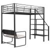 Twin Size Metal Loft Bed with Bench and Storage Staircase, Black