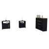 3 Piece Bedroom Set, Aralia Drawer Dresser, 2 Omaha Nightstands, Black / Light Oak