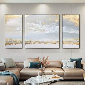 Hand Painted Abstract Gold Foil Art Wall Picture Handmade Golden Sky Landscape Canvas Oil Painting For Living Room Home Decor Living Room hallway bedr (size: 30X60cmX2P+60X60cm)