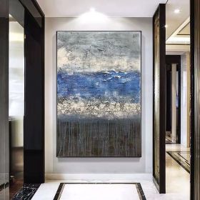 Top Selling Handmade Abstract Oil Painting Wall Art Modern Minimalist Blue Picture Canvas Home Decor For Living Room Bedroom No Frame (size: 150x220cm)