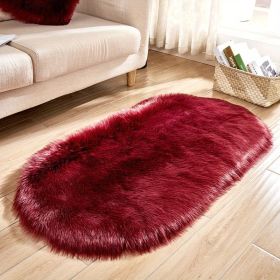 1pc Super Soft Area Rug, Plush Fluffy Faux Sheepskin Oval Floor Mat For Living Room Bedroom, Machine Washable Bedside Rugs (Color: Burgundy, size: 23.62*35.43inch)