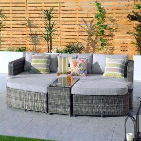 Direct Wicker 5-Piece Outdoor Wicker Sofa Daybed Set Patio Furniture Sunbed (Color: Gray)