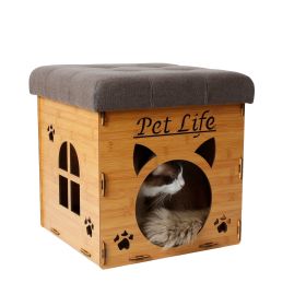 Pet Life Foldaway Collapsible Designer Cat House Furniture Bench (Color: Light Wood)