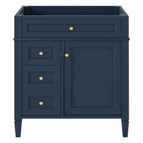 30'' Bathroom Vanity without Top Sink, Modern Bathroom Storage Cabinet with 2 Drawers and a Tip-out Drawer (NOT INCLUDE BASIN) (Color: Blue, Material: Solid Wood+MDF+Resin)