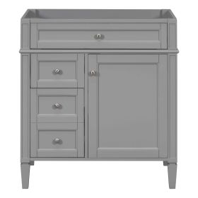 30'' Bathroom Vanity without Top Sink, Modern Bathroom Storage Cabinet with 2 Drawers and a Tip-out Drawer (NOT INCLUDE BASIN) (Color: Grey, Material: Solid Wood+MDF+Resin)