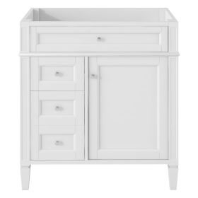 30'' Bathroom Vanity without Top Sink, Modern Bathroom Storage Cabinet with 2 Drawers and a Tip-out Drawer (NOT INCLUDE BASIN) (Color: White, Material: Solid Wood+MDF+Resin)