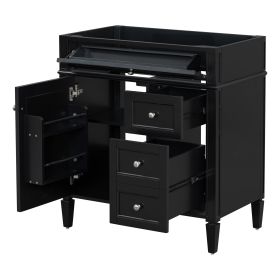 30'' Bathroom Vanity without Top Sink, Modern Bathroom Storage Cabinet with 2 Drawers and a Tip-out Drawer (NOT INCLUDE BASIN) (Color: Black, Material: Solid Wood+MDF)