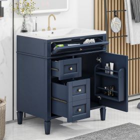 30'' Bathroom Vanity with Top Sink, Modern Bathroom Storage Cabinet with 2 Drawers and a Tipout Drawer, Single Sink Bathroom Vanity (Color: Blue, Material: MDF)