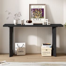 Uniquely Designed Console Table made of Fraxinus Mandschuric Solid Wood Veneer,with Distinctive Round Hollow Legs, Suitable for Foyer, Living Room (Color: Black, Material: MDF)