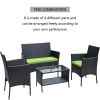 4 PC Rattan Patio Furniture Set Outdoor Patio Cushioned Seat Wicker Sofa